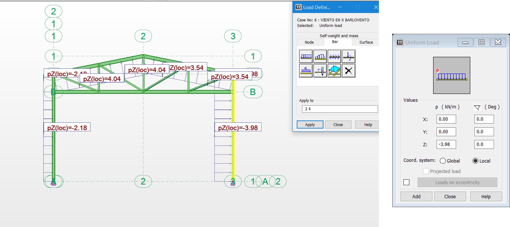 IMPACTO FUERZA VIENTO EN ARCO DEL GALPON | Autodesk Robot Structural Analysis